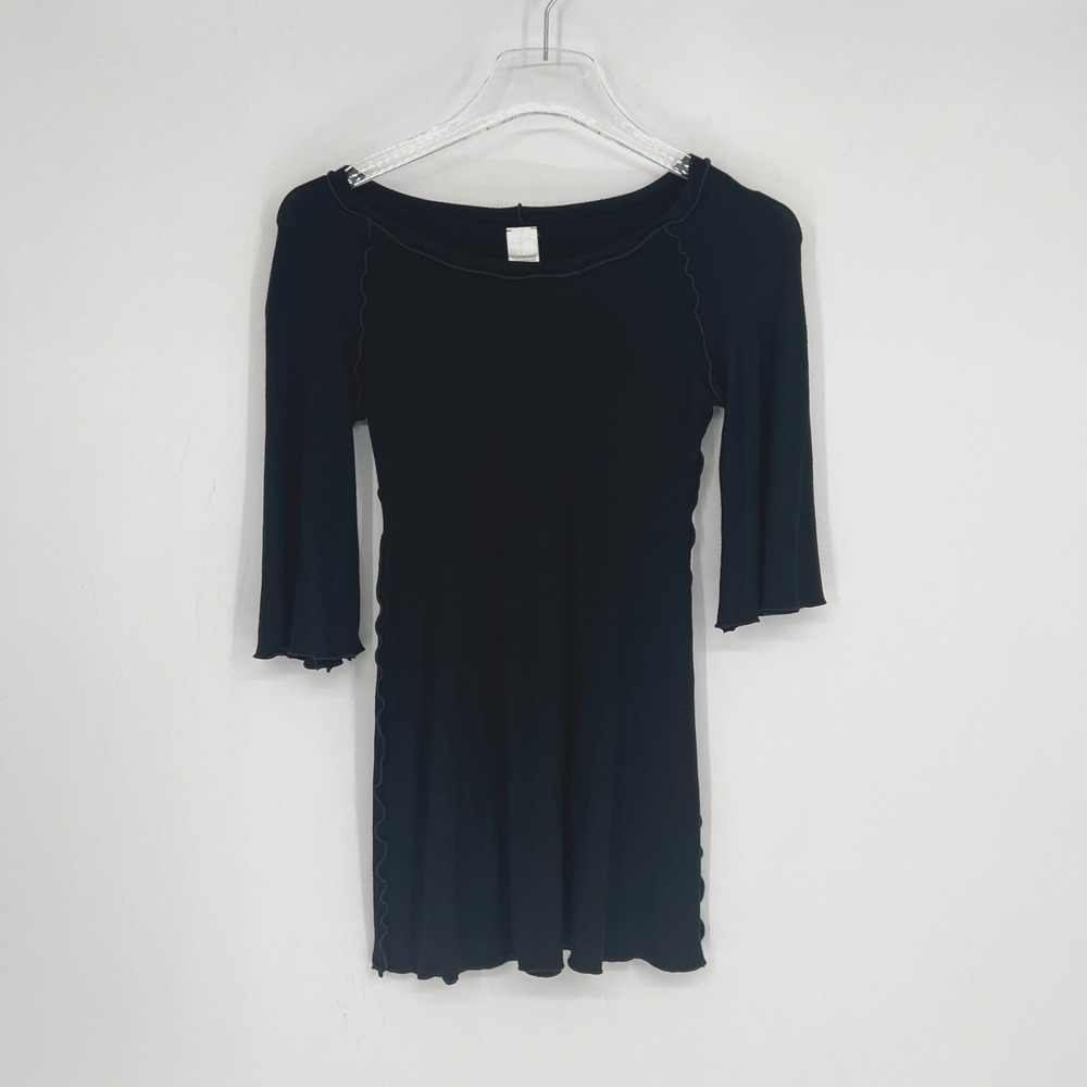 AngelRox Tunic Top Womens 6/M 90s Y2K  Black Bamboo Stretch Natural‎ Fiber